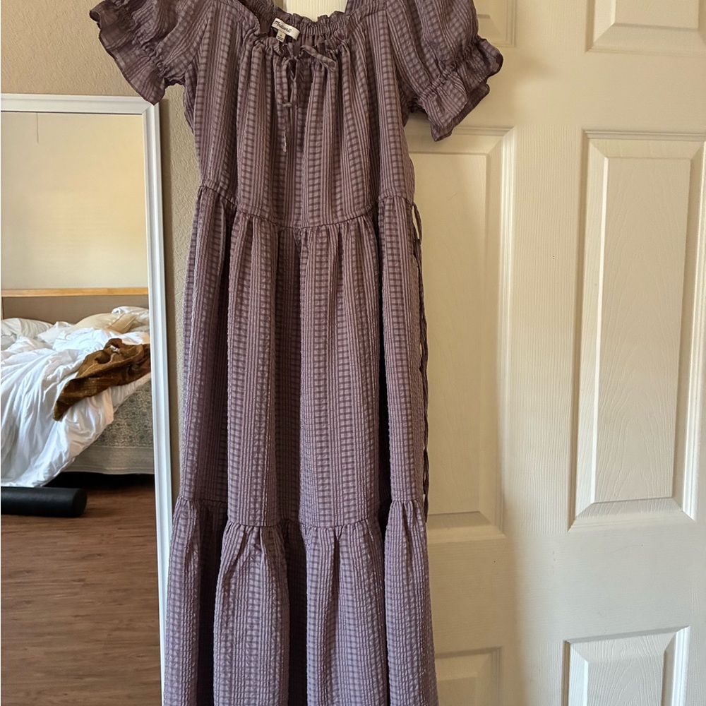 Madewell Lavender Gingham Ruffle Top